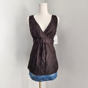 Y2K Nine & Co Brown Floral Eyelet V Neck Empire Waist Tank Top S